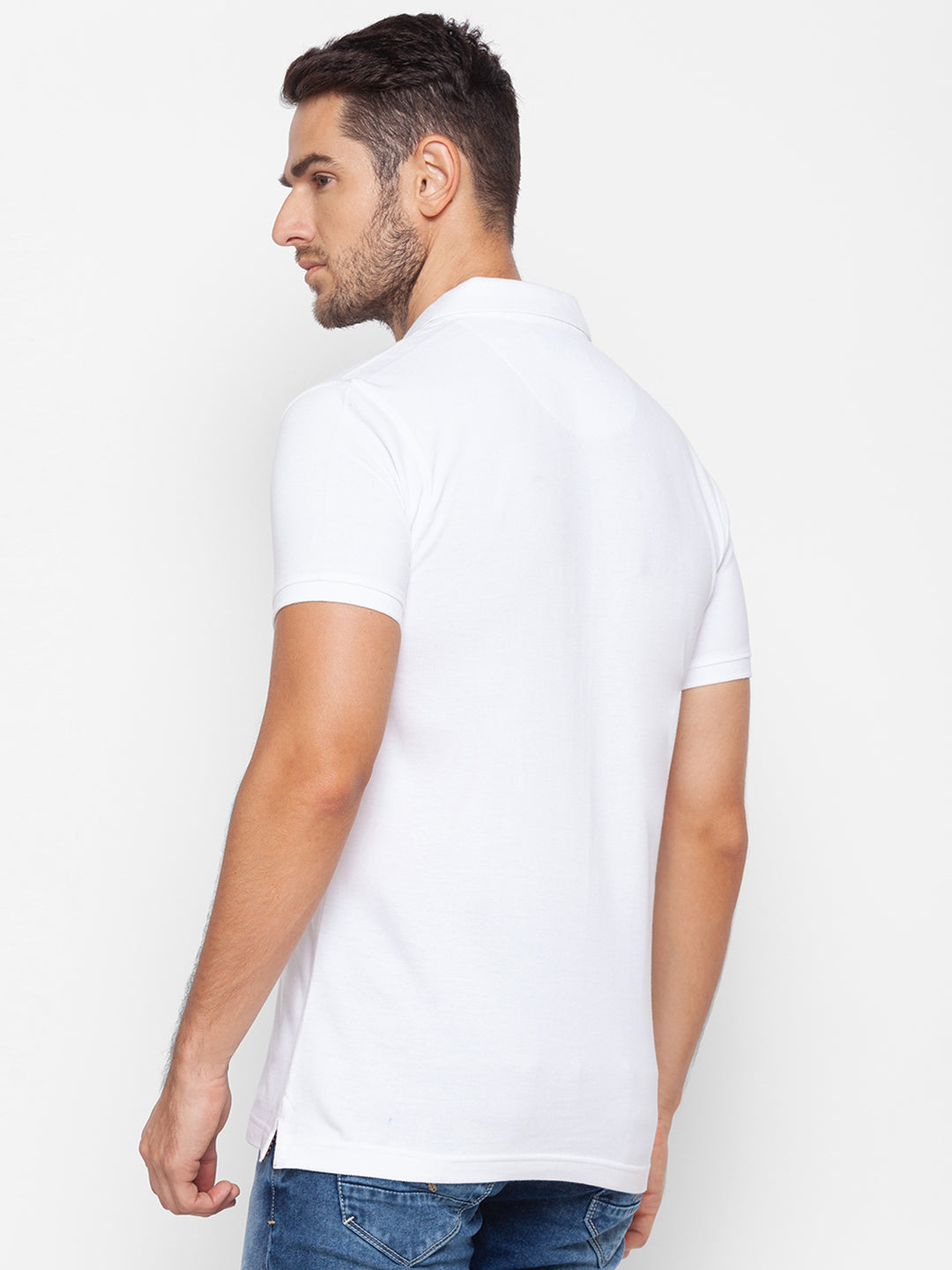 Spykar Men White Cotton Slim Fit Polo T-Shirt