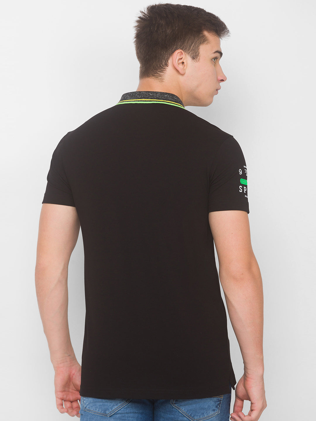 Spykar Men Black Cotton Slim Fit Polo T-Shirt