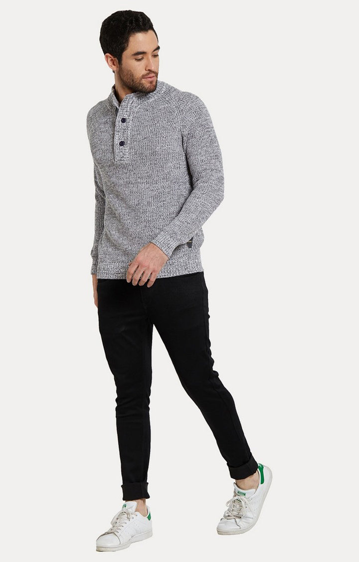 Spykar Grey Melange Slim Fit Sweaters