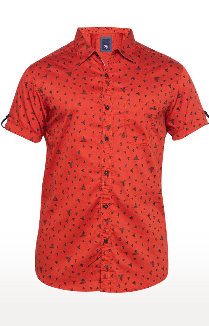 Spykar Men'S Orange Cotton Printed Casual Shirts