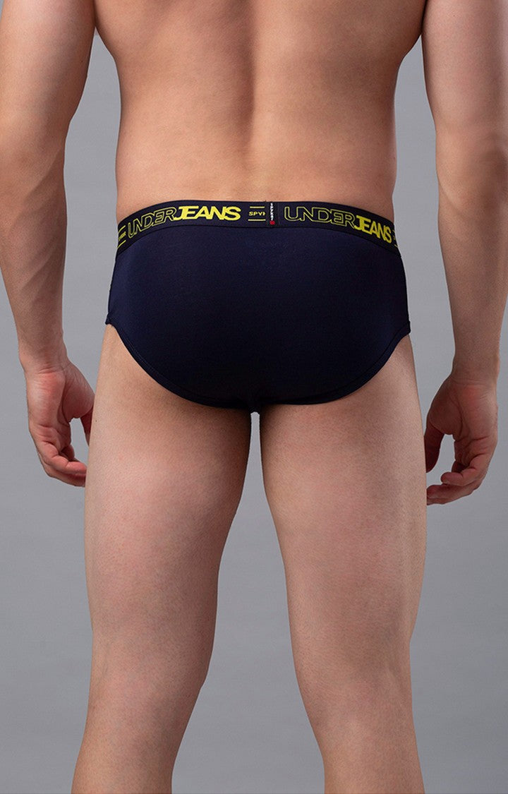 Navy Cotton Brief For Men Premium- Underjeans By Spykar