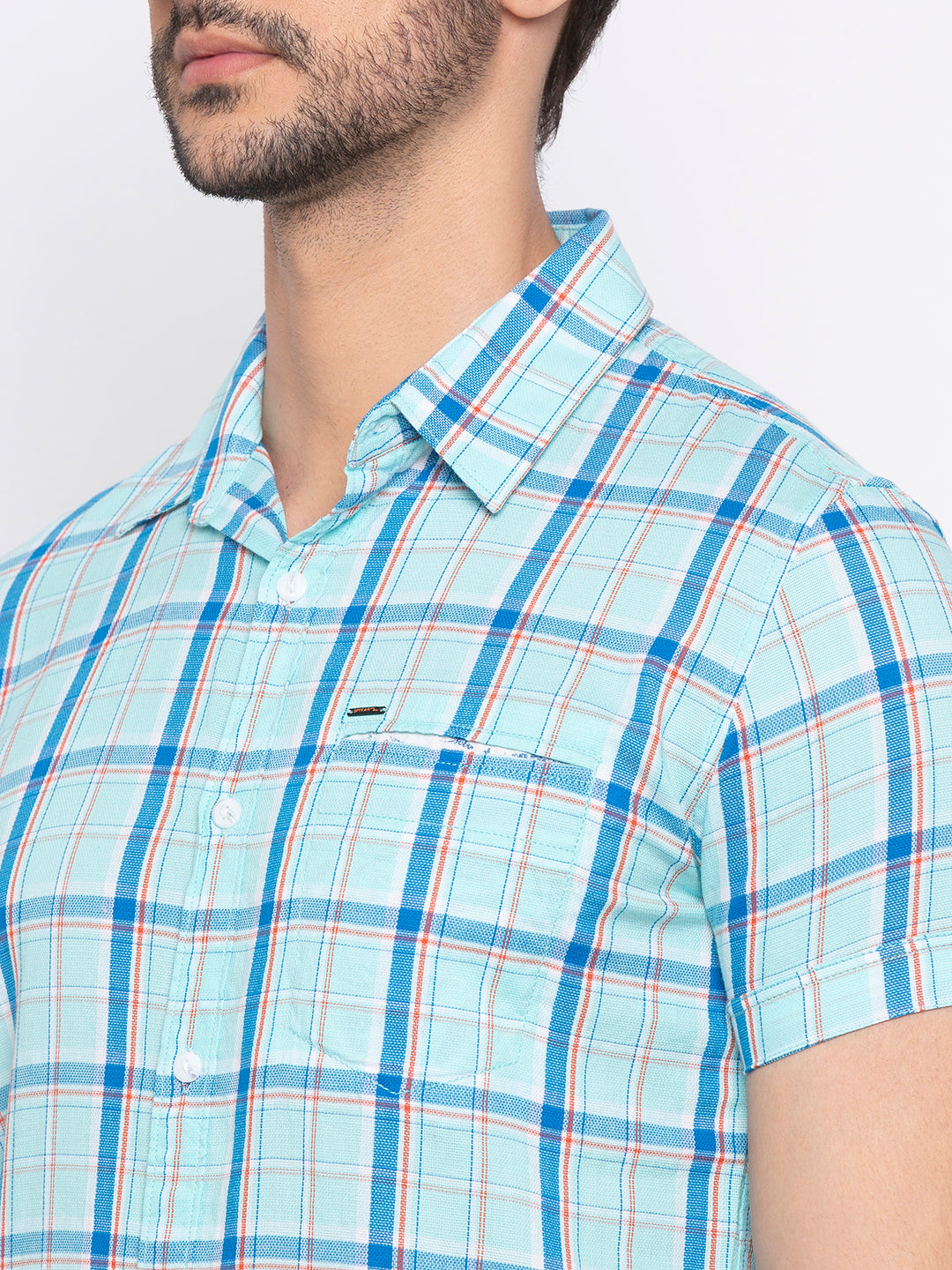 Spykar Men Aqua Checked Slim Fit Casual Shirt