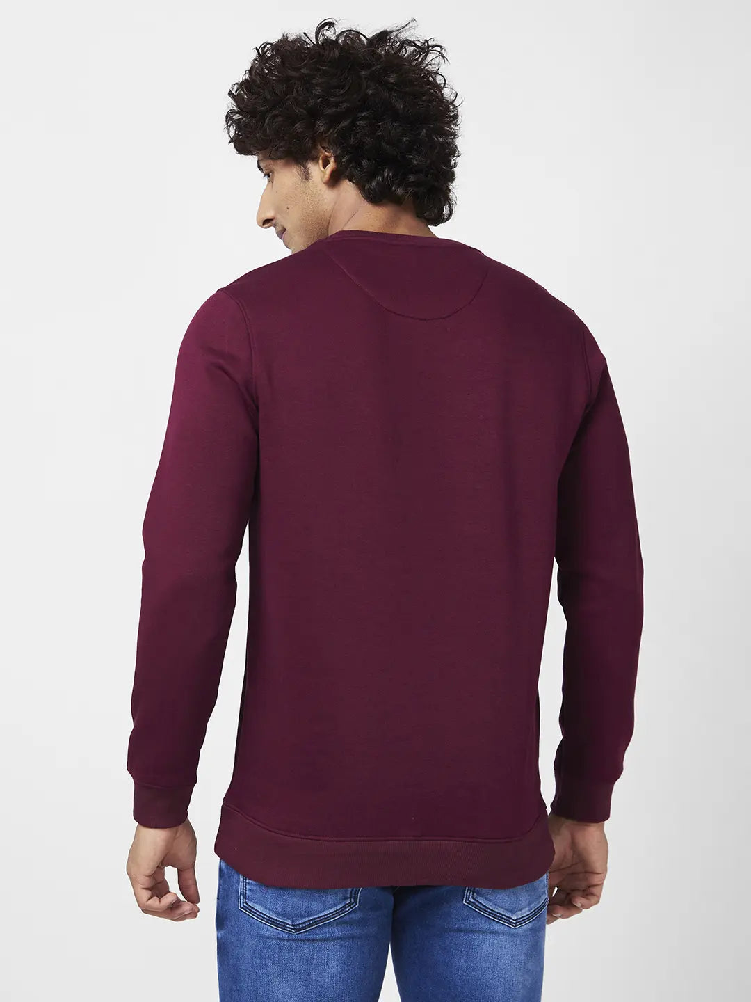 Spykar Men Wine Red Blended Slim Fit Full Sleeve Round Neck Printed Casual Sweatshirt