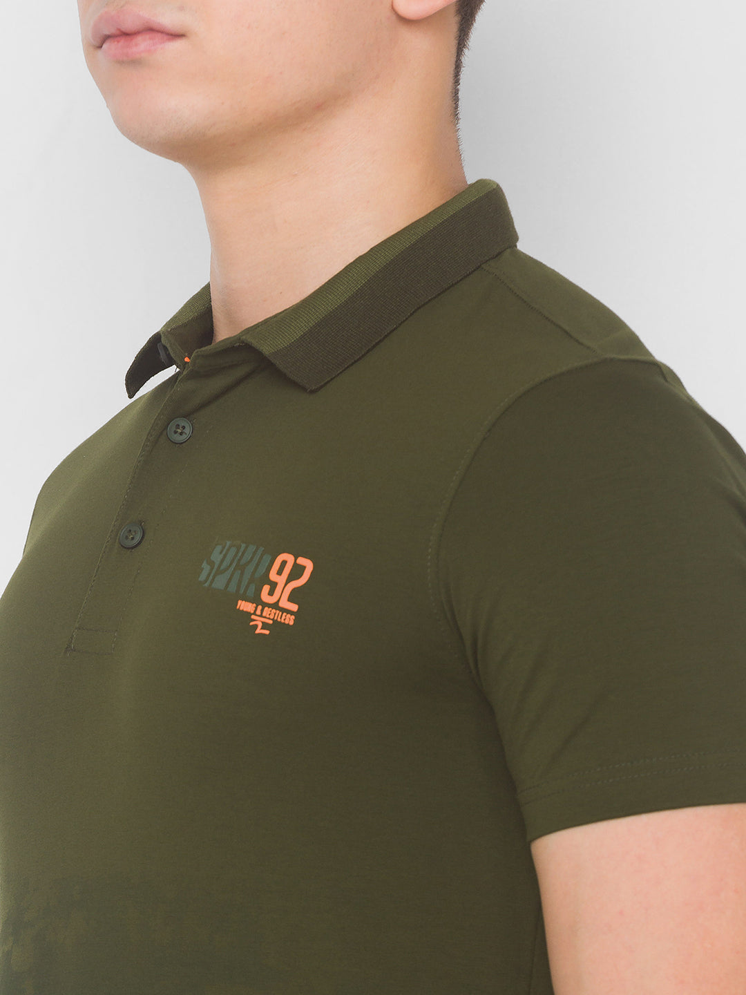 Spykar Men Green Cotton Slim Fit Polo T-Shirt