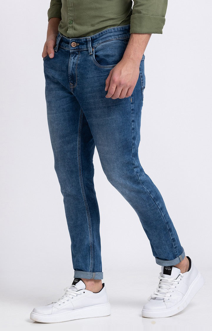 Spykar Men Mid Blue Cotton Slim Fit Tapered Length Jeans (Kano)