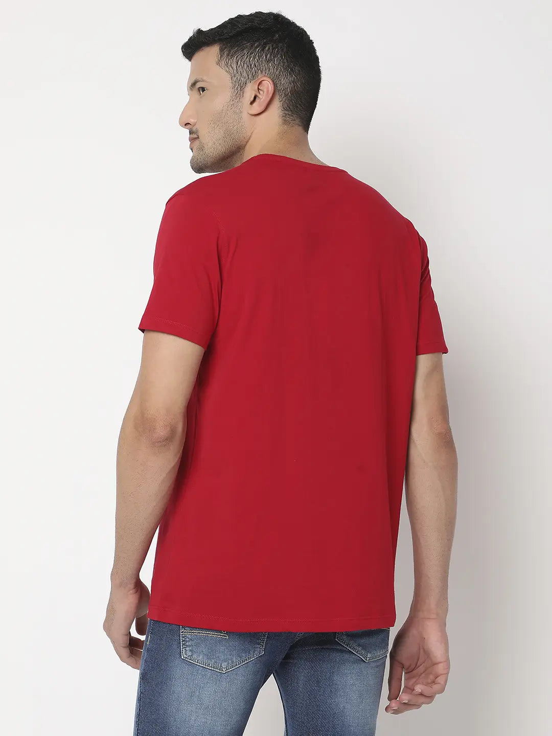 Spykar Men Deep Red Cotton Regular Fit Printed Round Neck Tshirt