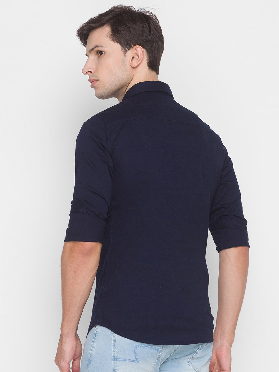 Spykar Slim Fit Blue Cotton Men Shirt