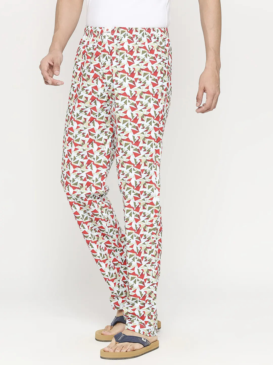 Men Premium Red & Sky Blue Cotton Regular Fit Pyjama - Underjeans By Spykar