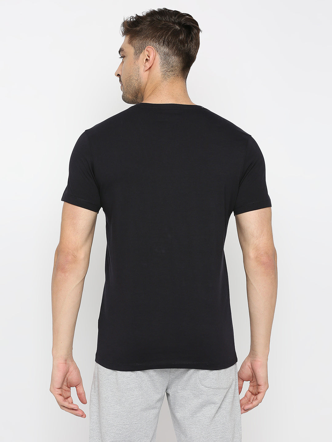 Men Premium Navy Cotton Round Neck Printed Tshirt- UnderJeans by Spykar