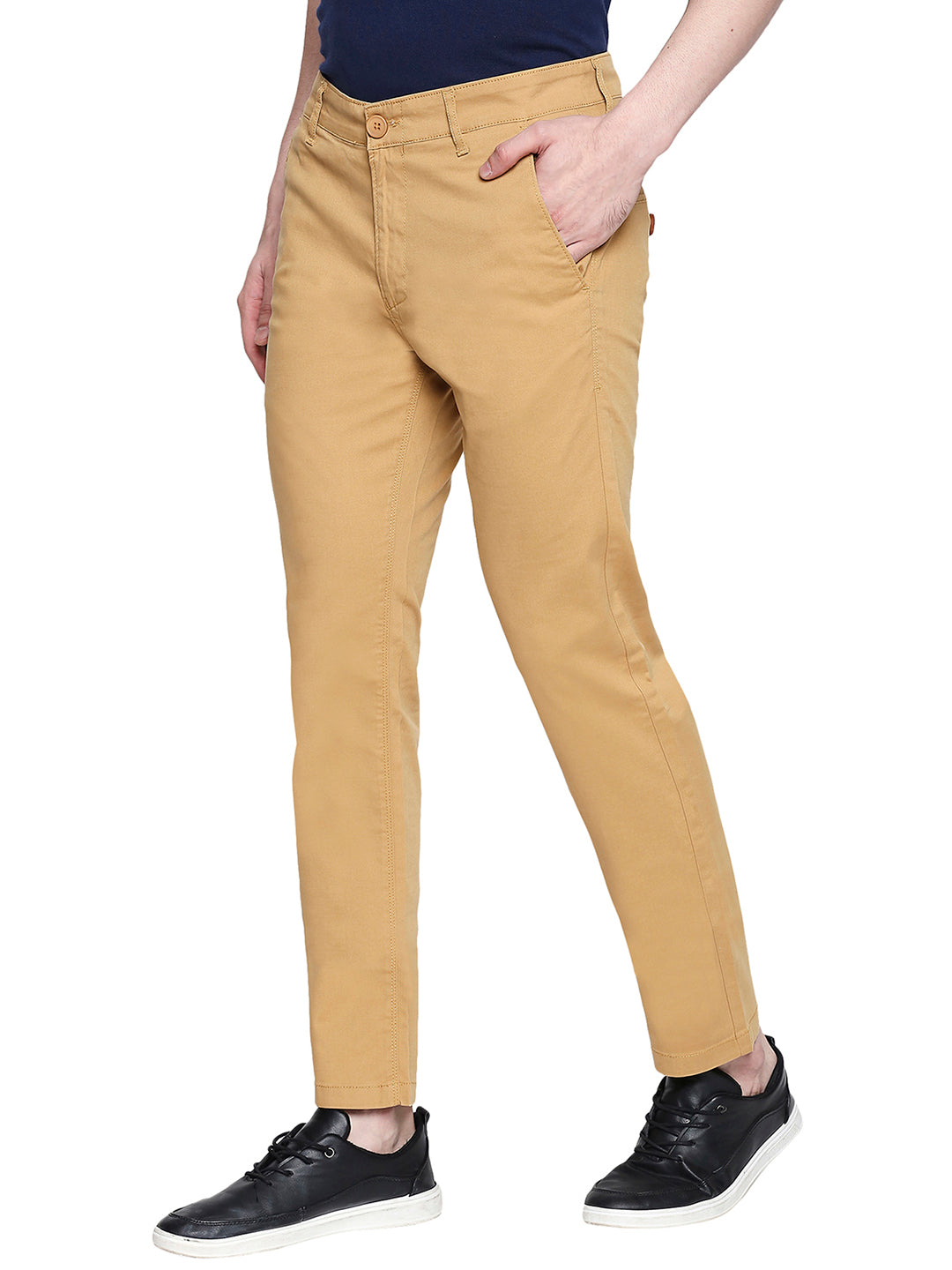 Spykar Men Brown Cotton Slim Fit Casual Trousers