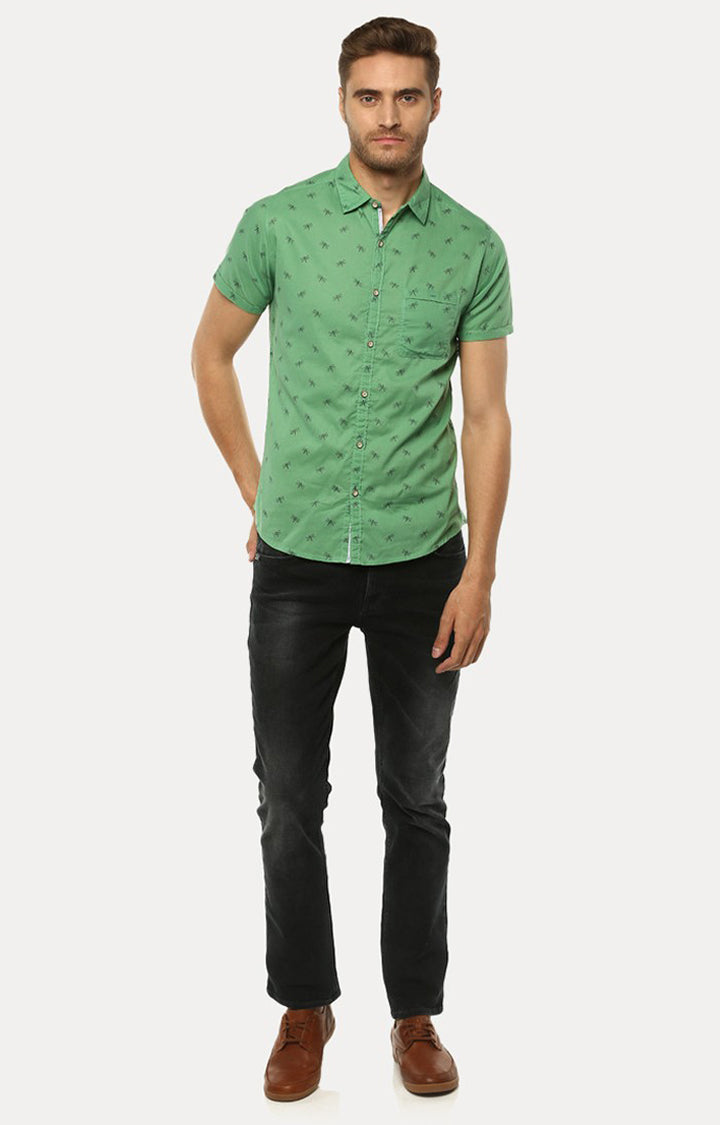 Spykar Men'S Green Cotton Printed Casual Shirts