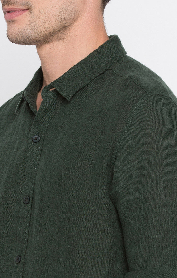 Spykar Men'S Green Cotton Solid Casual Shirts