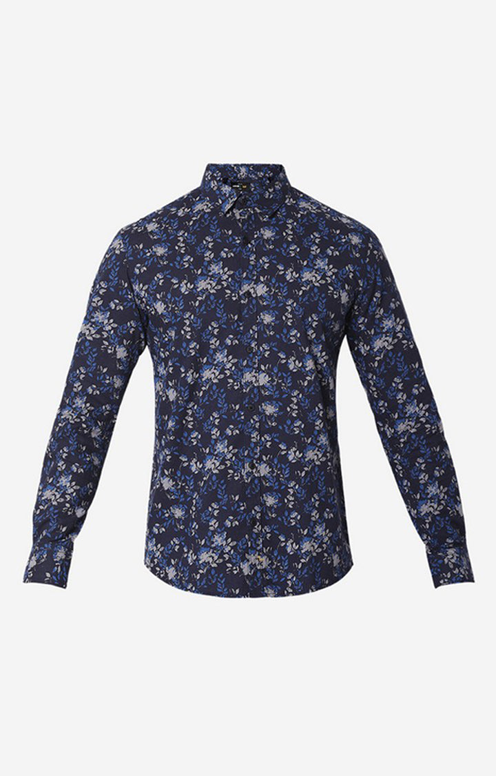 Spykar Men Blue Cotton Floral Print M and arin Collar Shirt