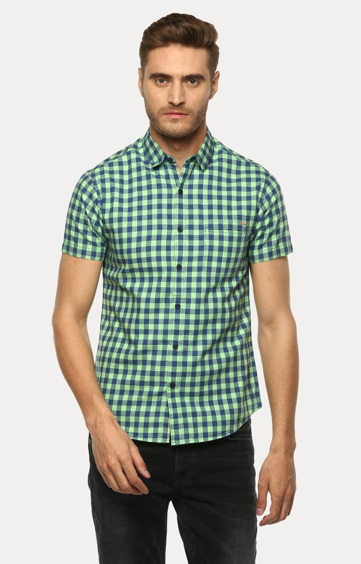 Spykar Men'S Green Cotton Checked Casual Shirts