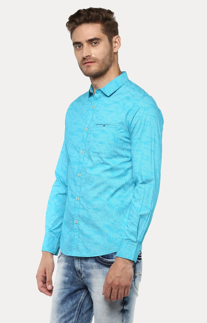 Spykar Men'S Blue Cotton Melange Casual Shirts