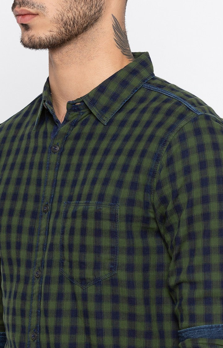 Spykar Men'S Green Cotton Checked Casual Shirts