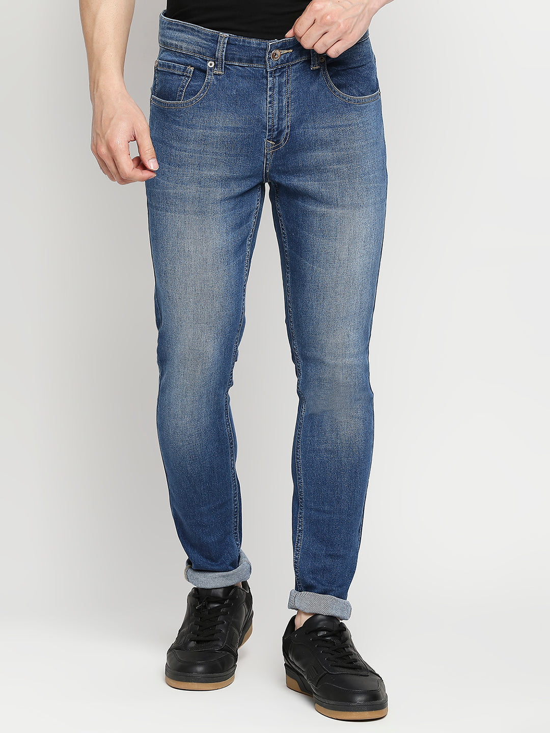 Spykar Mid Blue Cotton Super Slim Fit Tapered Length Jeans For Men (Super Skinny)