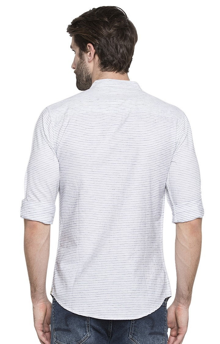 Spykar Men'S Grey Cotton Striped Casual Shirts