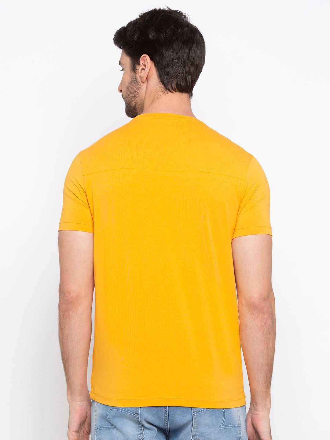 Spykar Men Yellow Cotton Slim Fit Round Neck T-Shirt