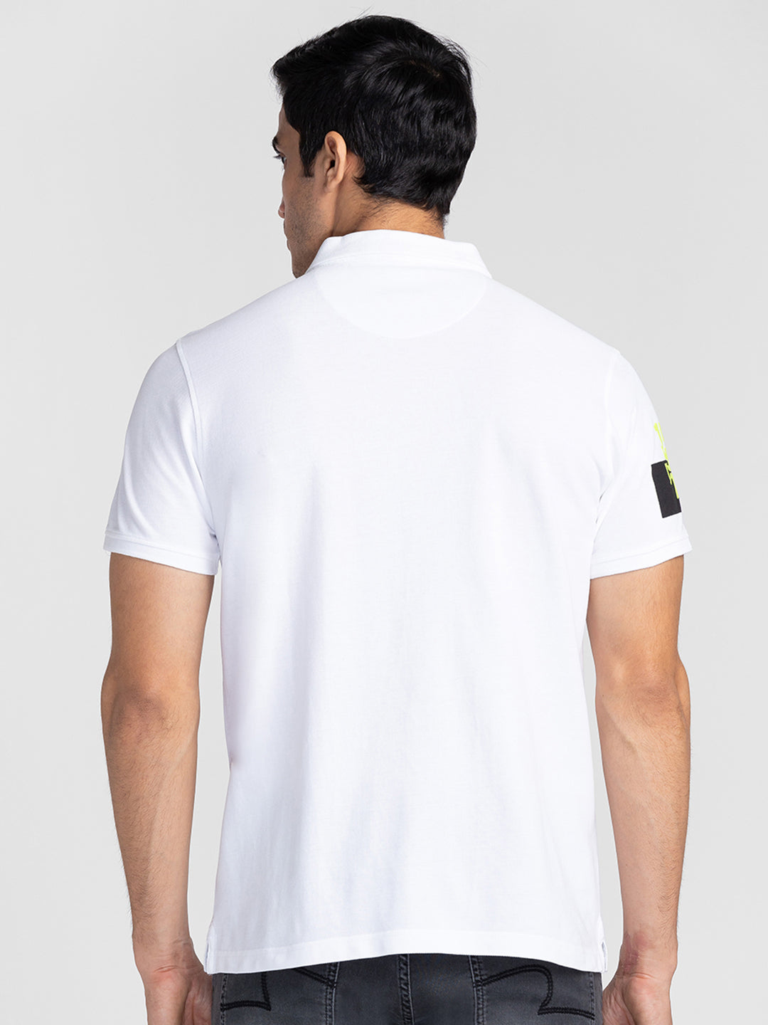 Spykar Men White Cotton Slim Fit Polo Plain T-Shirt