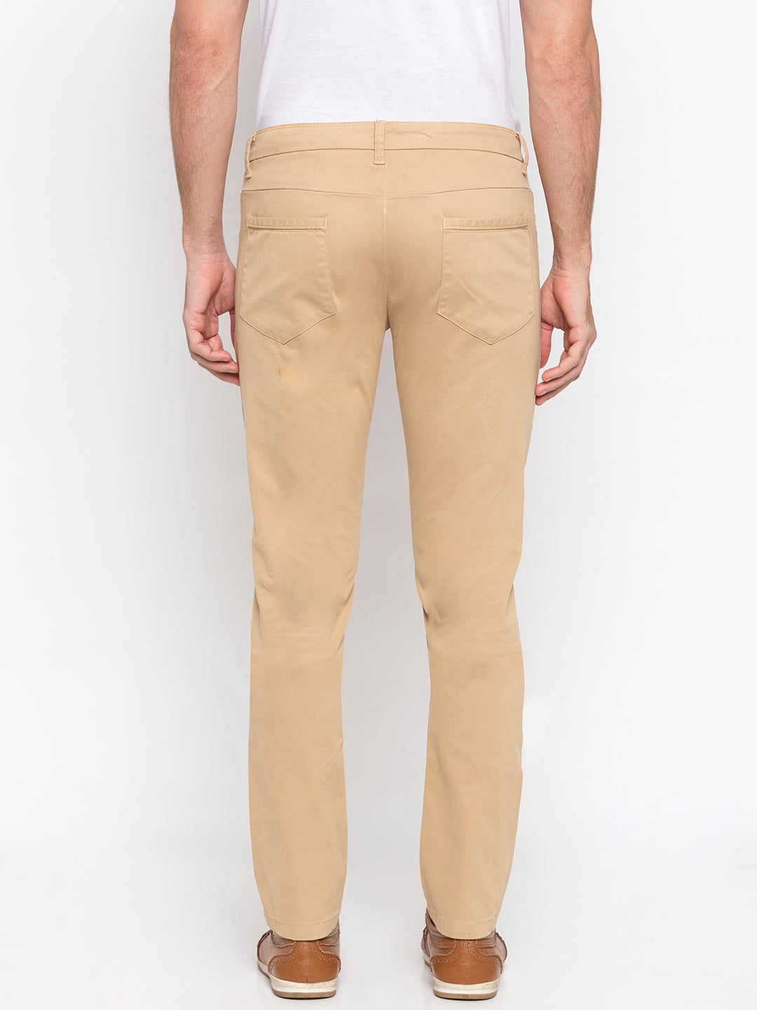 Spykar Men Yellow Cotton Slim Fit Casual Trousers