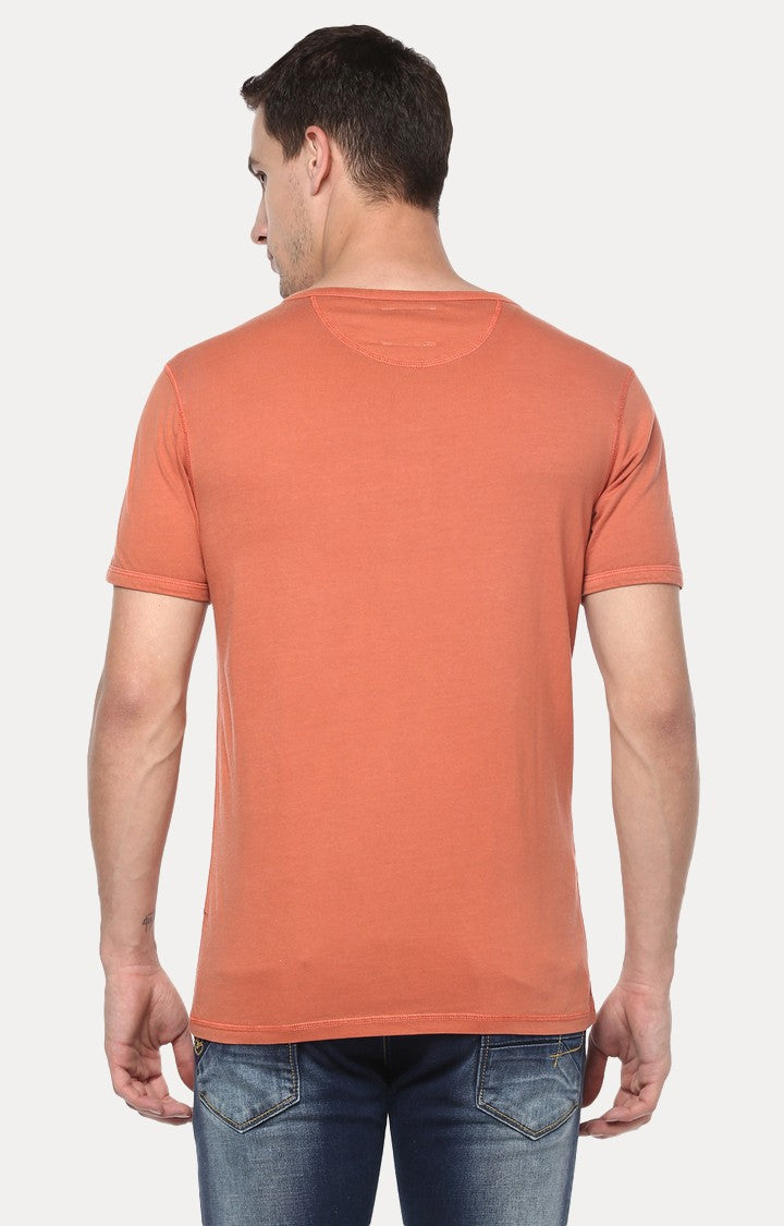 Spykar Orange Solid Slim Fit Men T-Shirts