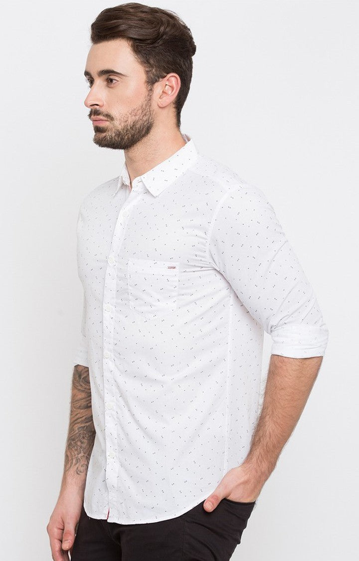 Spykar Men'S White Cotton Printed Casual Shirts