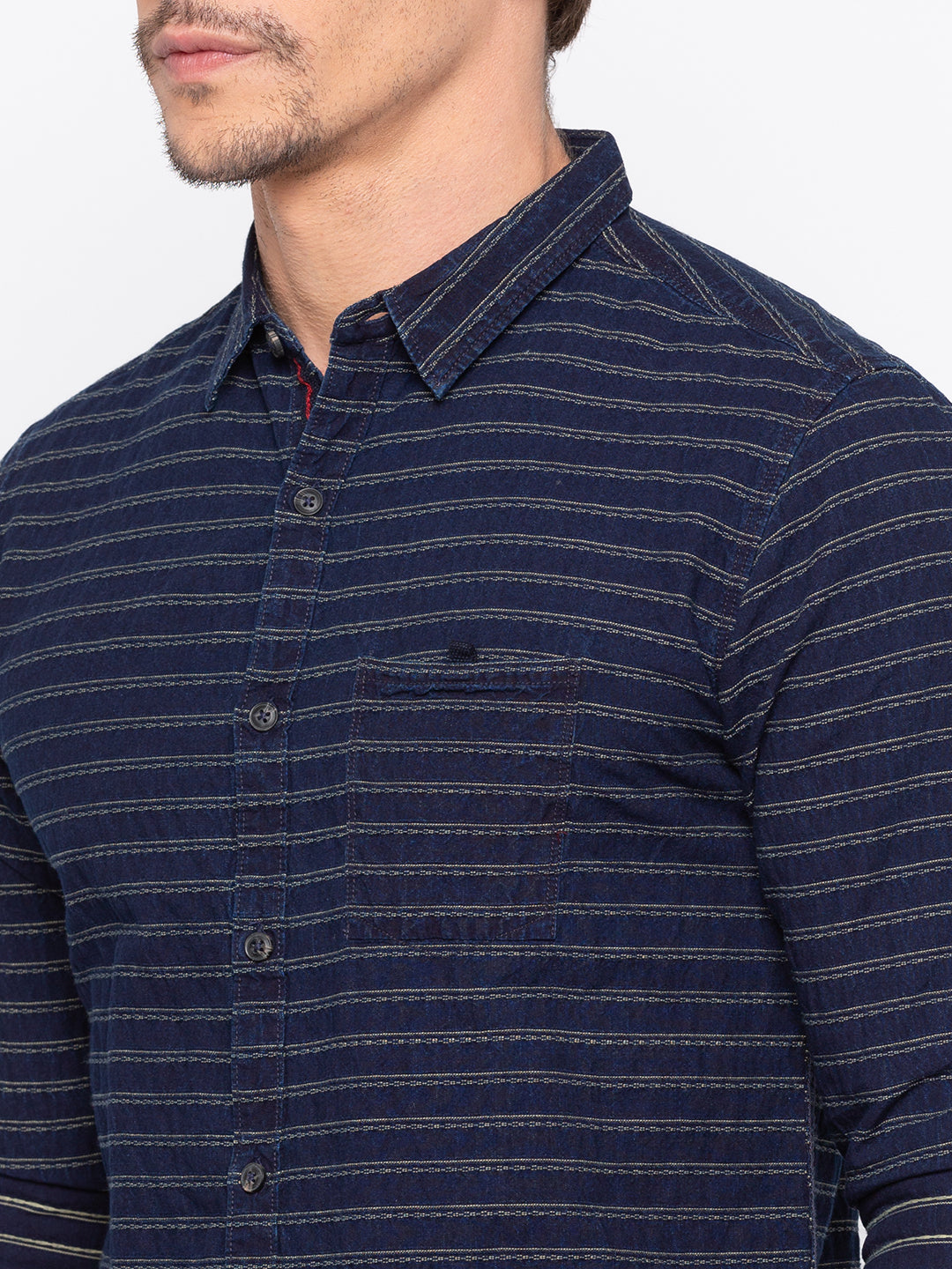 Spykar Men Indigo Striped Slim Fit Casual Shirt