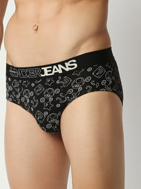 Men Premium Black Cotton Blend Regular Fit Brief - Underjeans By Spykar