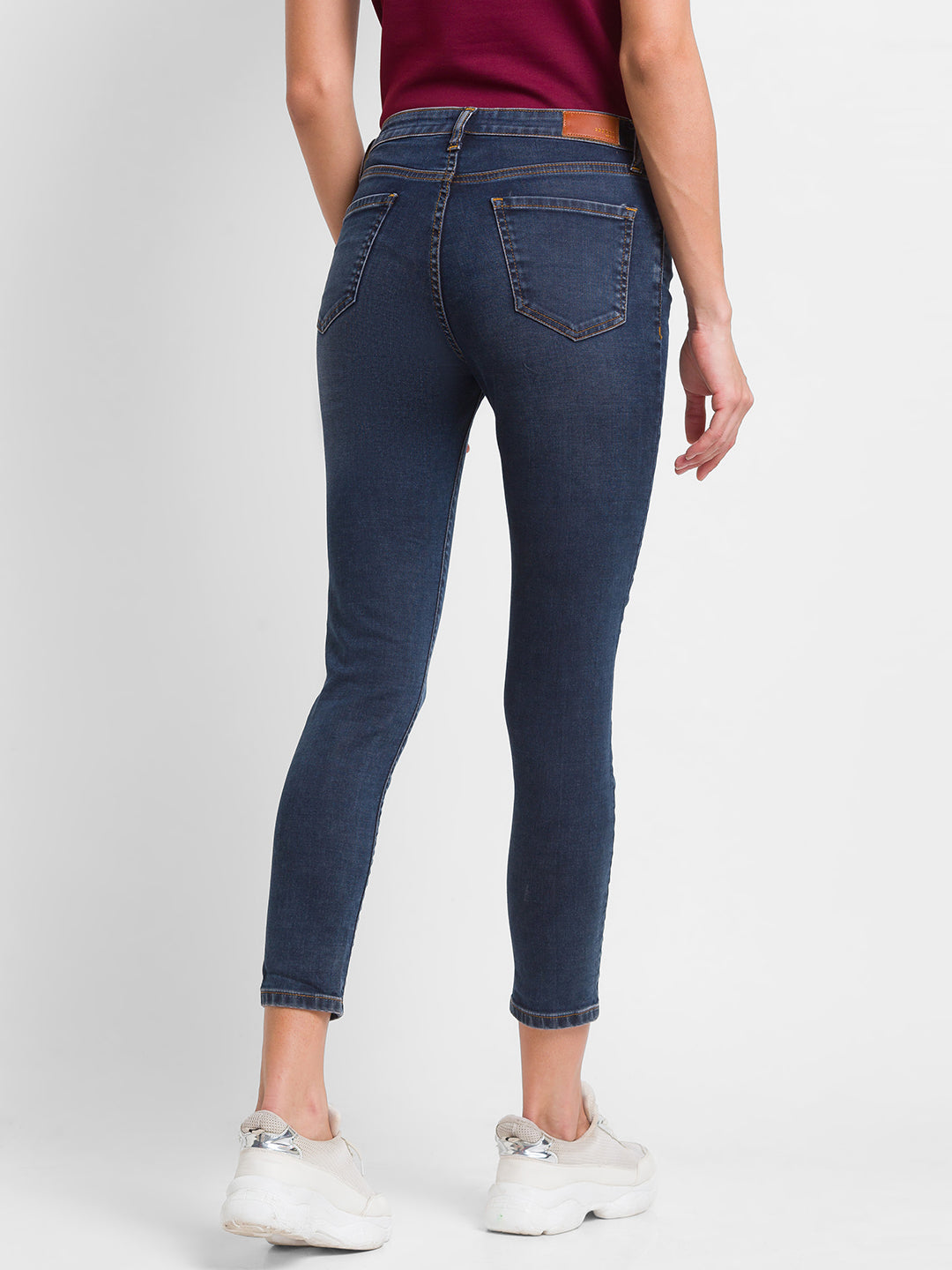 Spykar Dark Blue Lycra Super Skinny Ankle Length Jeans For Women (Alexa)