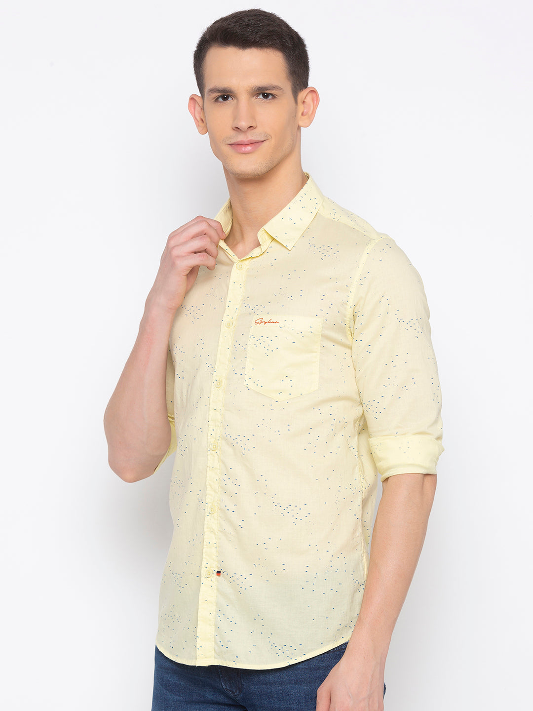 Spykar Men Lime Yellow Cotton Slim Fit Shirt