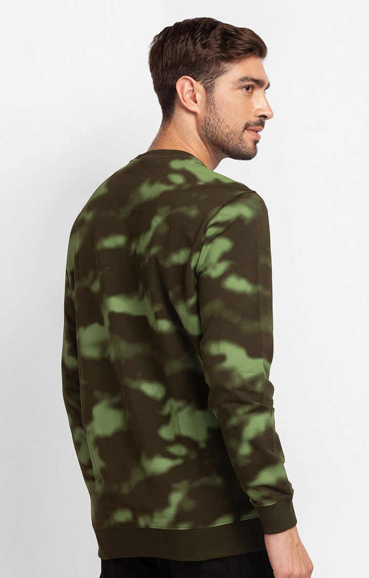 Spykar Rifle Green Cotton Full Sleeve Round Neck Sweatshirt For Men