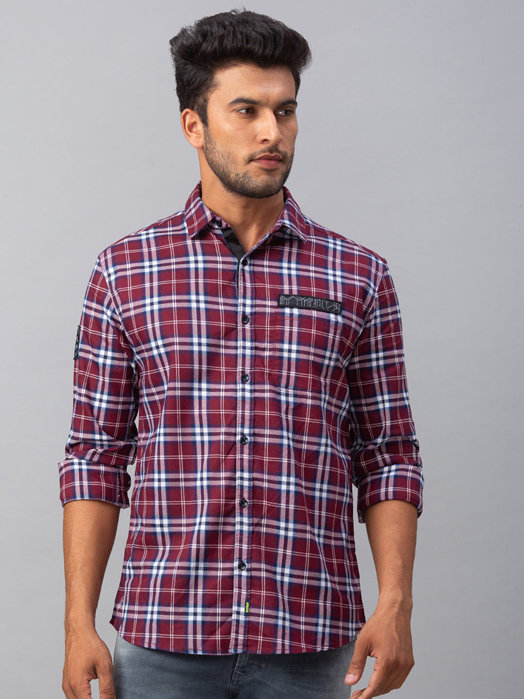 Spykar Men Red Cotton Slim Fit Shirt