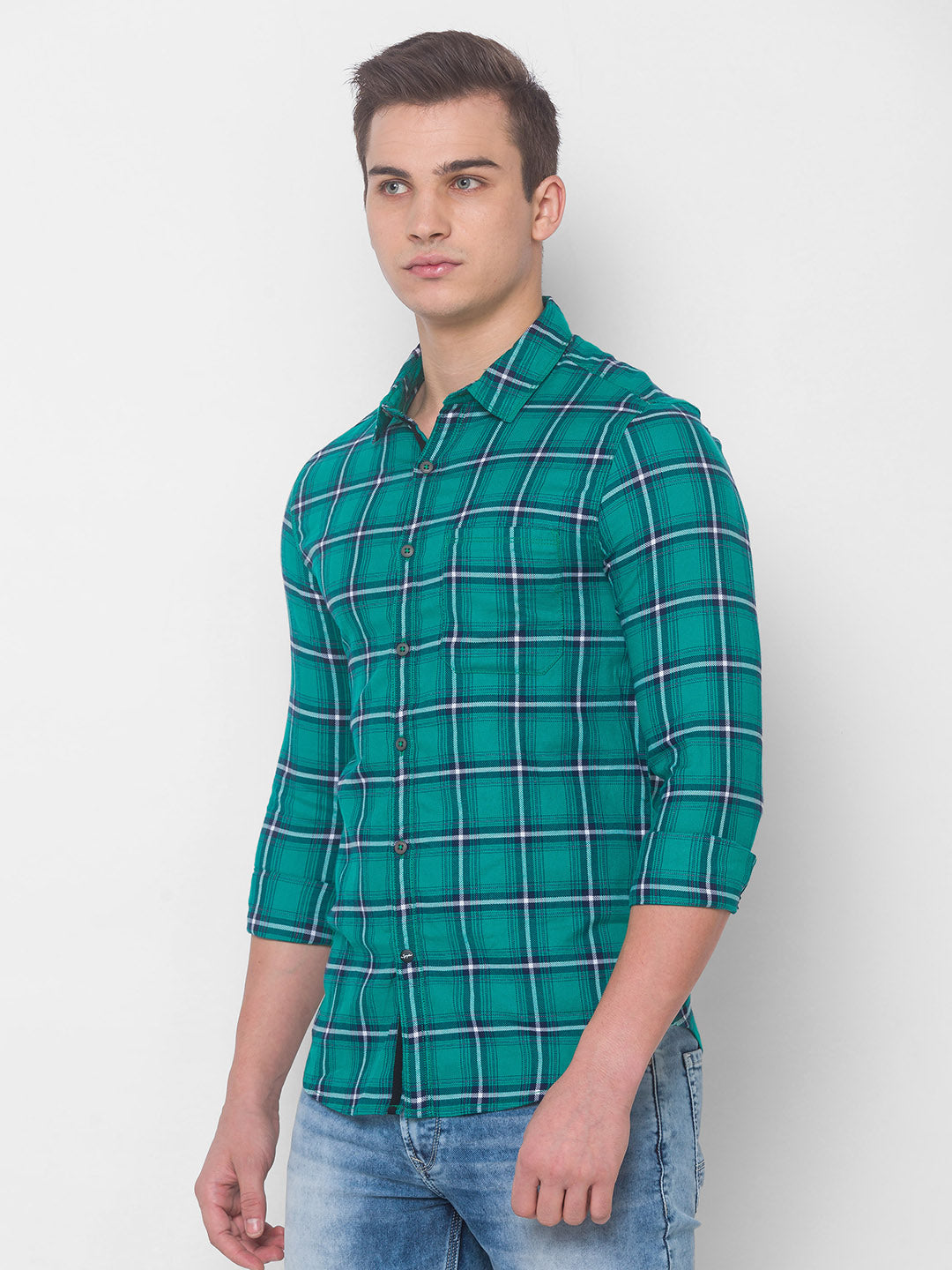 Spykar Men Green Cotton Slim Fit Shirt