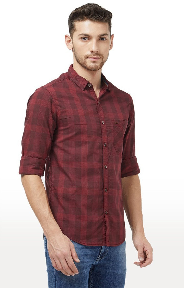 Spykar Men'S Red Cotton Checked Casual Shirts