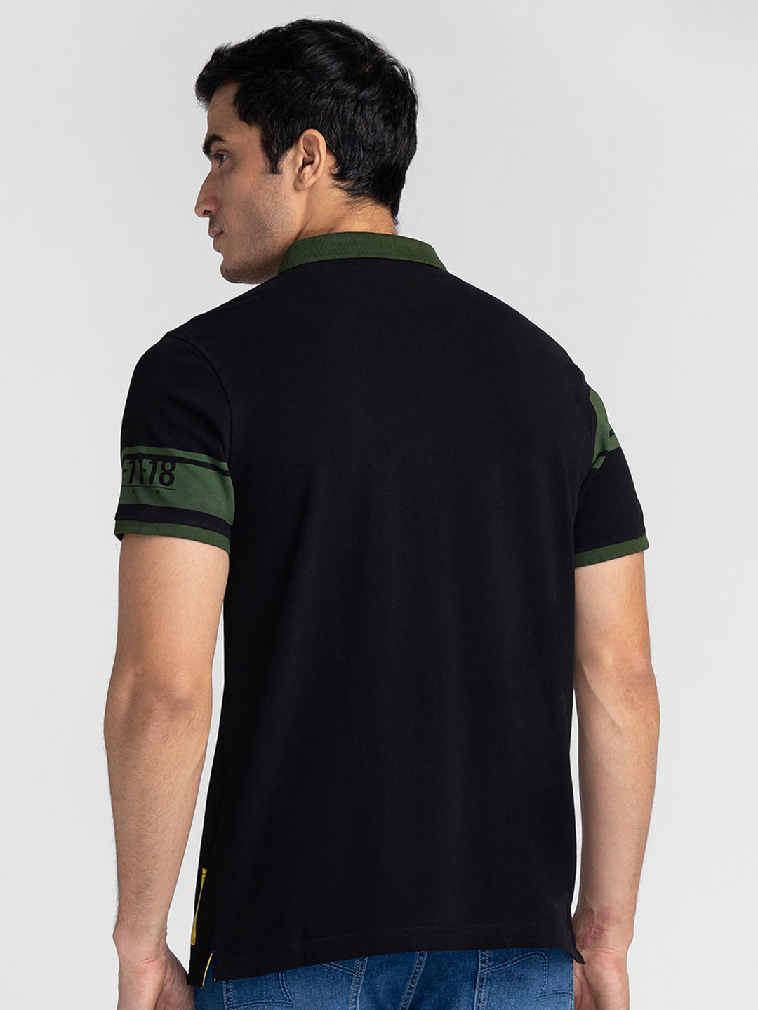 Spykar Men Black Cotton Slim Fit Polo Printed T-Shirt