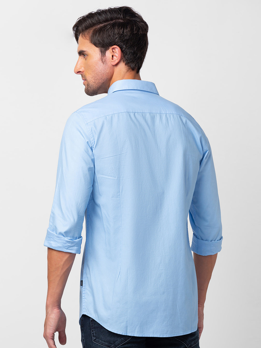 Spykar Men Sky Blue Cotton Slim Fit Plain Shirt