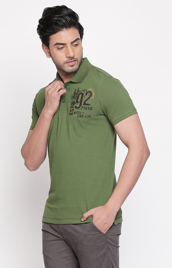 Spykar Green Cotton Polo T-Shirt