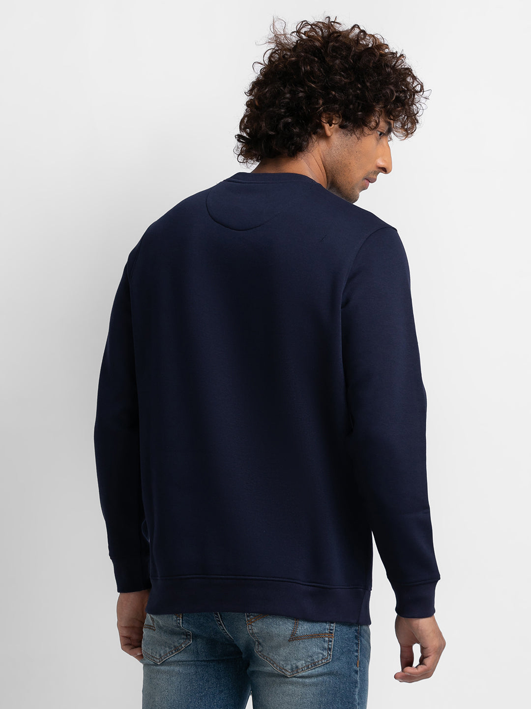 Spykar Navy Blue Cotton Full Sleeve Round Neck Sweatshirt For Men