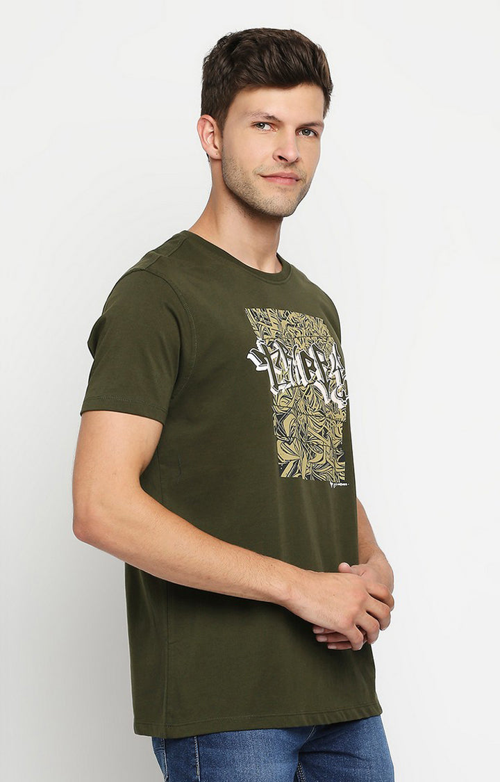 Spykar Men Green Cotton Printed Half Sleeve T-Shirt