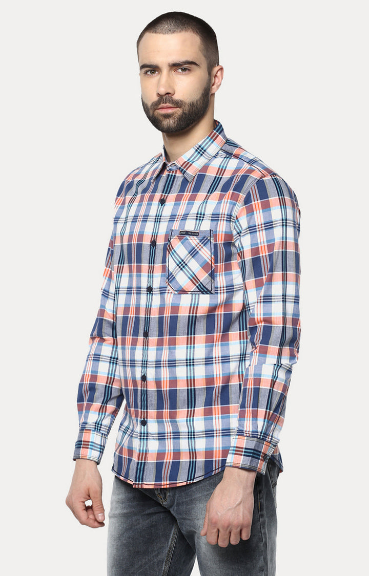 Spykar Men'S Blue Cotton Checked Casual Shirts