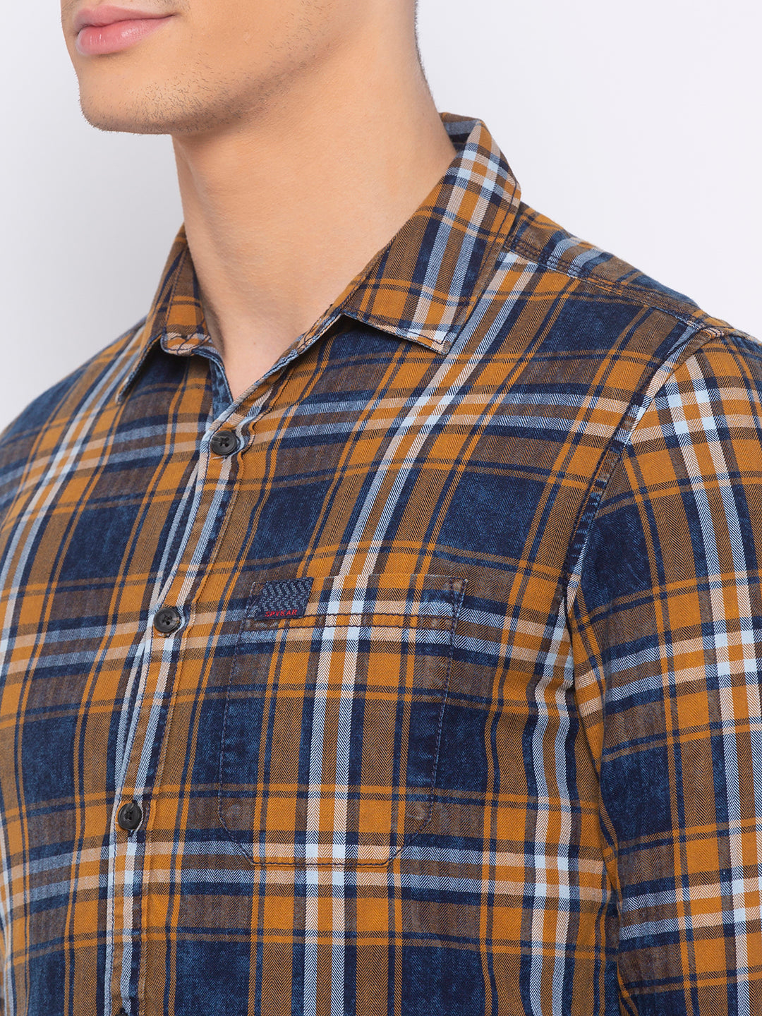 Spykar Men Mustard Checked Slim Fit Casual Shirt