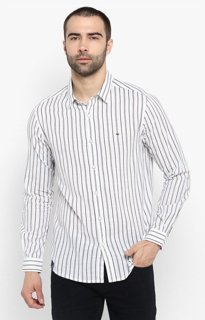 Spykar Men'S White Cotton Striped Casual Shirts