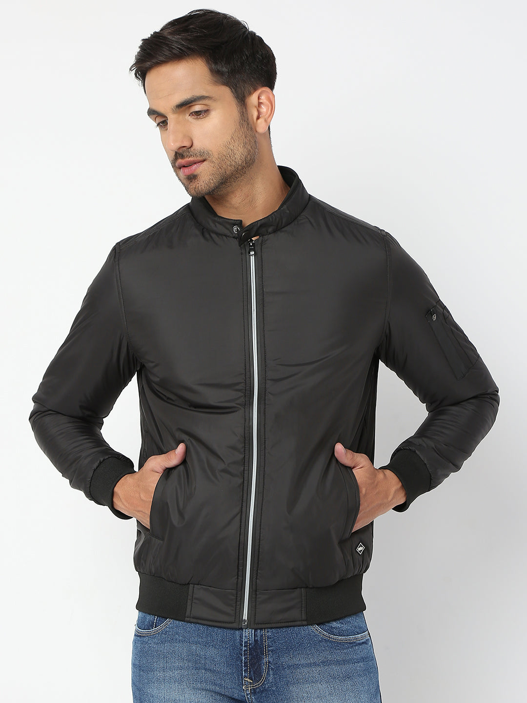 Spykar Men Black Nylon Regular Fit Jacket