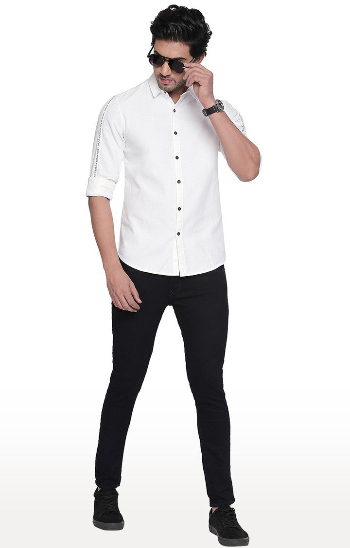 Spykar Men'S White Cotton Solid Casual Shirts