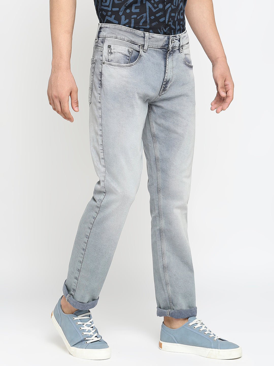 Spykar Light Grey Cotton Comfort Fit Straight Length Jeans For Men (Ricardo)