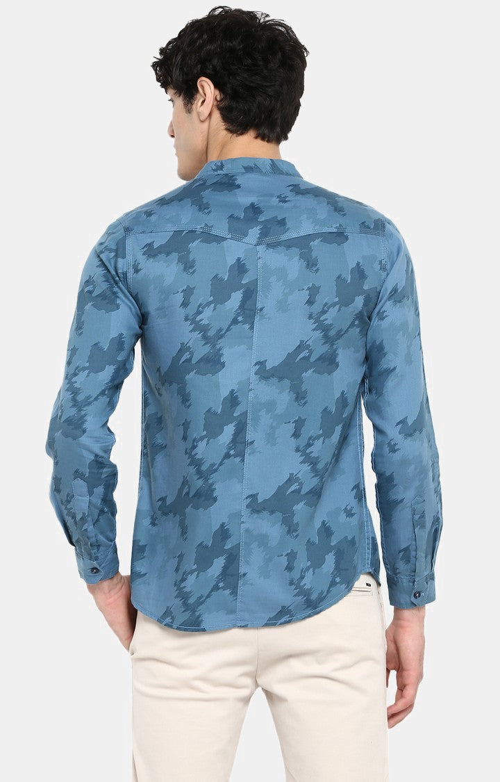 Spykar Men'S Blue Cotton Printed Casual Shirts