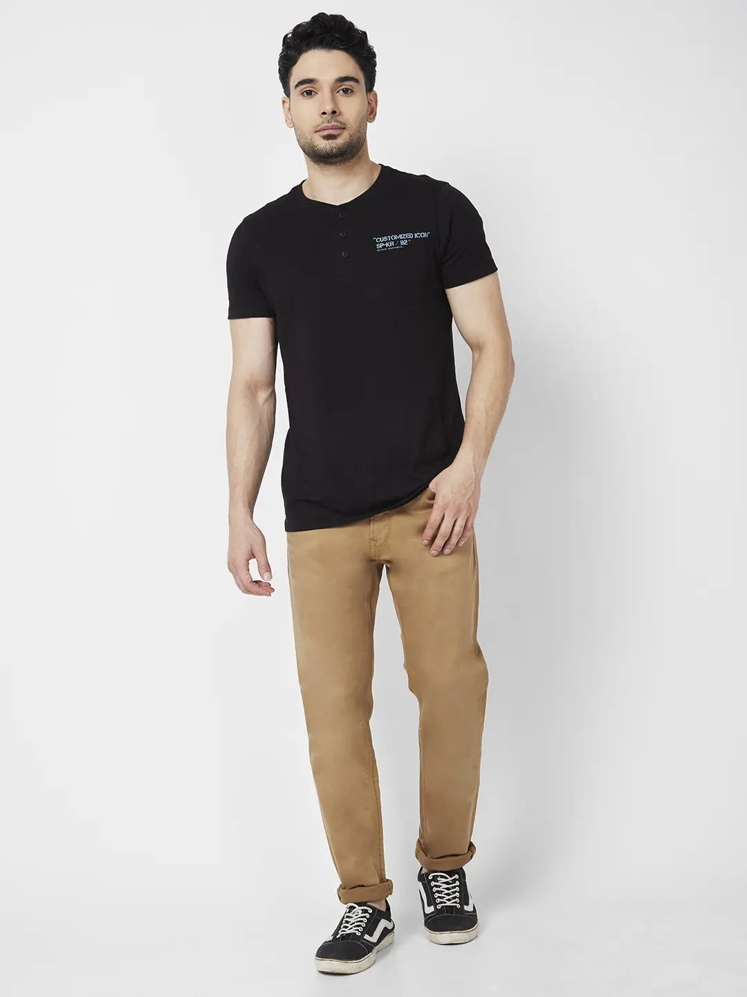 Spykar Men Light Sand Cotton Stretch Slim Fit Narrow Length Clean Look Low Rise Jeans (Skinny)