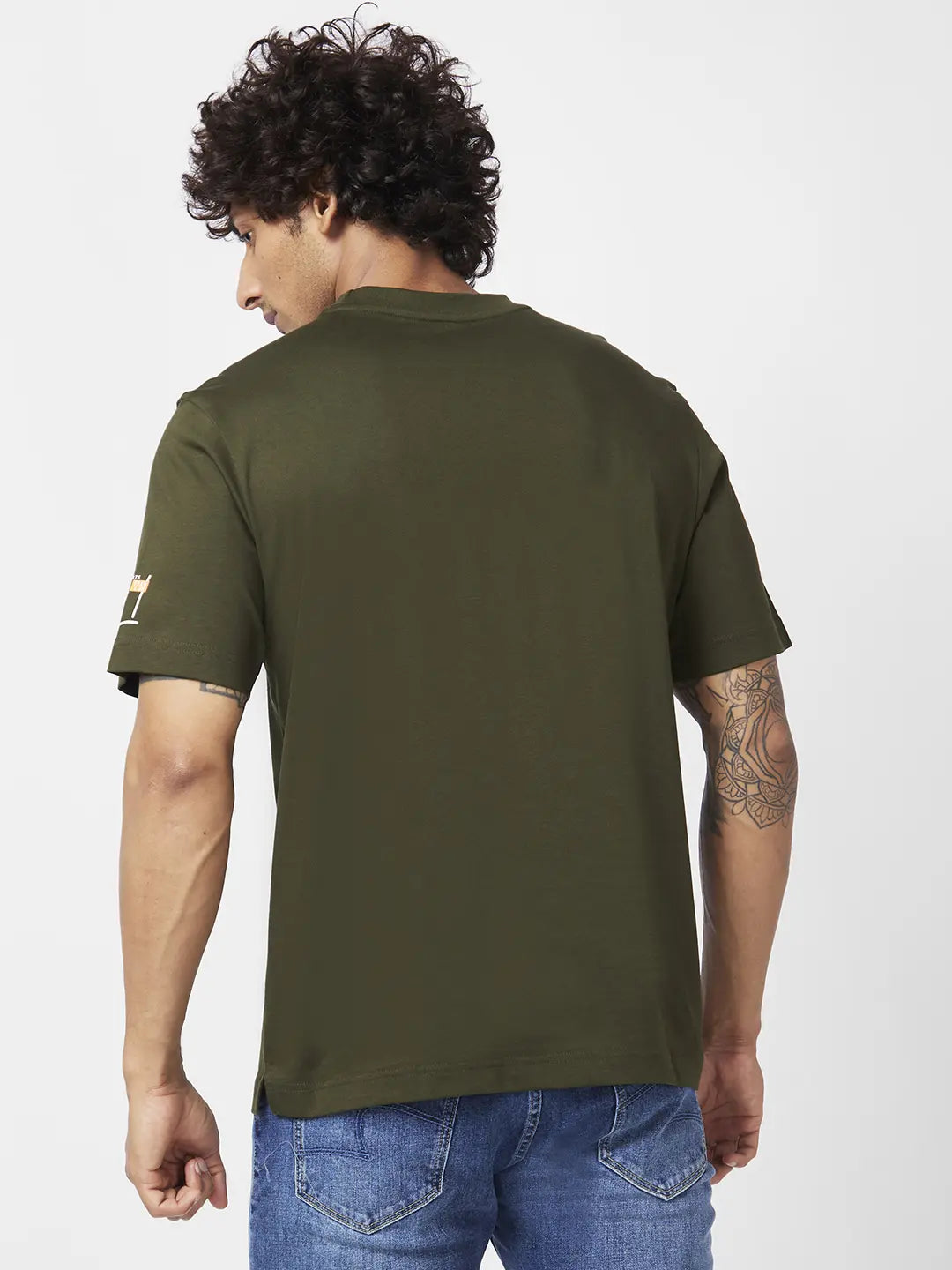 Spykar Men Rifle Green Cotton Slim Fit Half Sleeve Round Neck Printed Tshirt