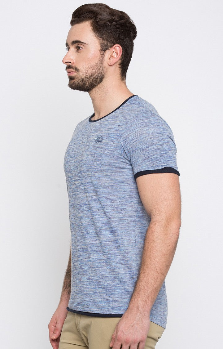 Spykar Blue Melange Slim Fit Men T-Shirts